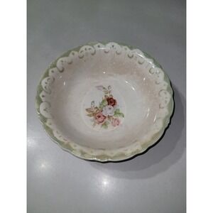 Antique Bavarian style Floral Bowl Scalloped Edge Vintage Flaws 2 chips see pics
